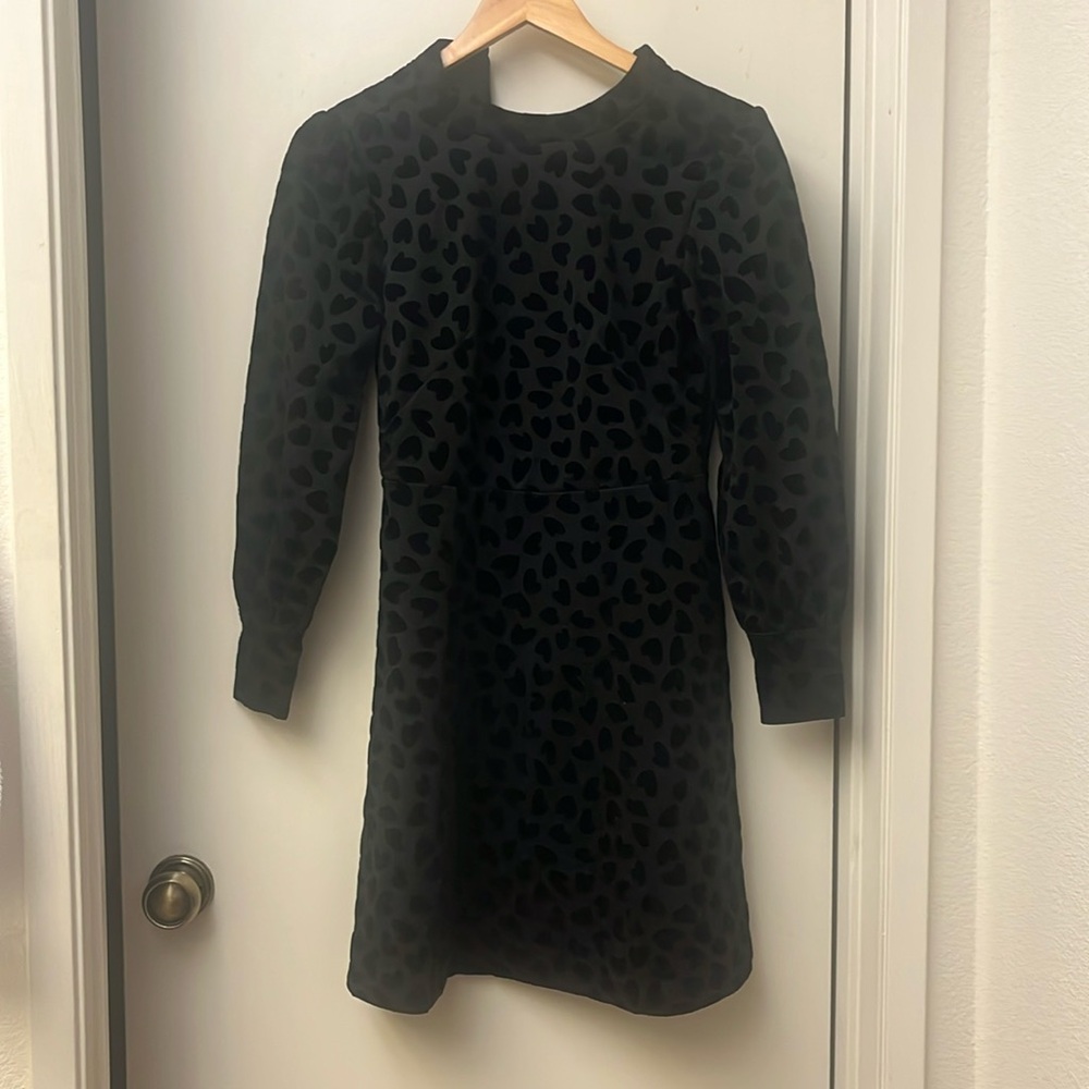 Ann Taylor Petite Black Mock Neck Valentines Dress with Velvet Hearts